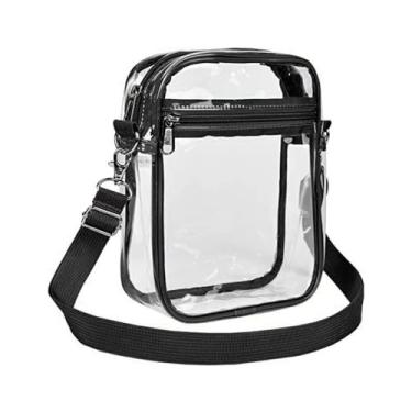 Imagem de DONGKER Bolsa transversal transparente, bolsa de maquiagem de PVC transparente com alça ajustável para concertos diários, trabalho, viagens, esportes, Preto, 20*15*5cm