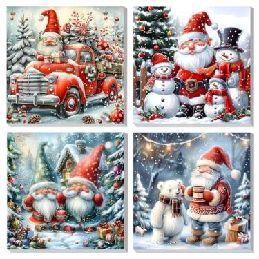Imagem de DOMROM Kit de pintura emoldurada de Natal por números para adultos, kit de pintura de Papai Noel por números para iniciantes com cavalete de madeira, kits de pintura a óleo faça você mesmo para