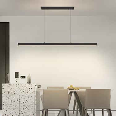 Imagem de Luminária pendente LED linear moderna de 100 cm, luminária pendente de cozinha sobre a ilha, 10% a 100% regulável com controle remoto (sem pilhas), luzes de mesa de bilhar para sala de janta