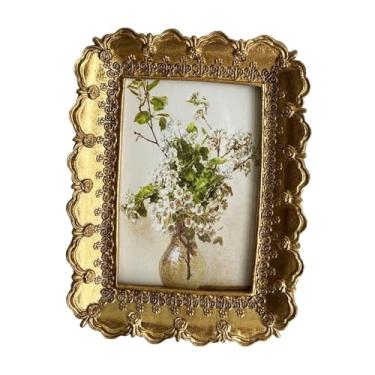 Imagem de IEUDNS Suporte para porta-retratos decorativo de resina para presentes, fácil de instalar com papel fotográfico, faça você mesmo, display de mesa dourado