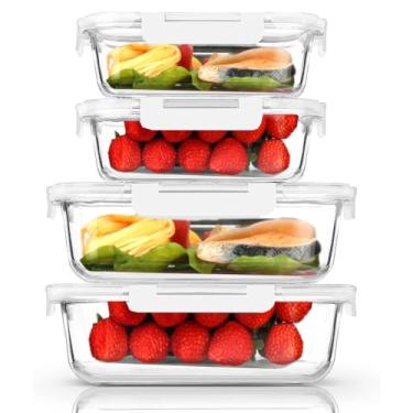 Imagem de HOME/LIFE Kit 4x Potes de Vidro Marmita Preparo de Refeições, Tampas Herméticas, Recipientes de Vidro para Marmitas, Compatíveis com Microondas, Forno, Freezer Lavalouças
