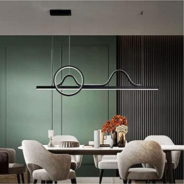 Imagem de Lustre de LED, lustre moderno com design de faixa de arte para restaurante, regulável por controle remoto, cozinha circular, escritório, sala de estar, sala de chá, cafeteria, lustre para sa