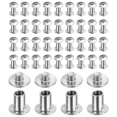 Imagem de HARFINGTON Conjunto de 40 parafusos Chicago M4 x 8 mm 3 mm de comprimento de metal Phillips pregos rebites parafusos de fixação para cinto de couro DIY artesanato encadernação de livros, prata