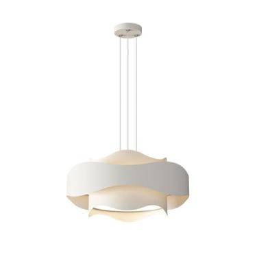 Imagem de Luminária pendente branca LED, luminária de teto moderna, redonda, para mesa de jantar, lustre nórdico para sala de estar, mesa de jantar, quarto, restaurante