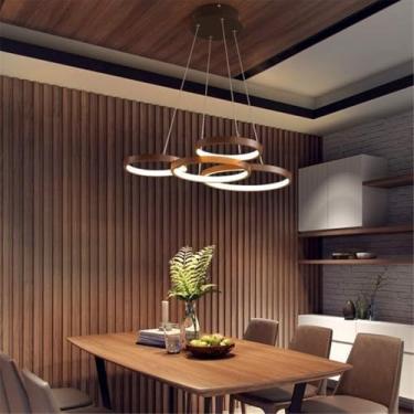 Imagem de Lustre de mesa de jantar moderno ajustável, lâmpada de sala de estar regulável com controle remoto, luminária pendente de anéis de alumínio, luzes pendentes de café e restaurante, lâmpadas d