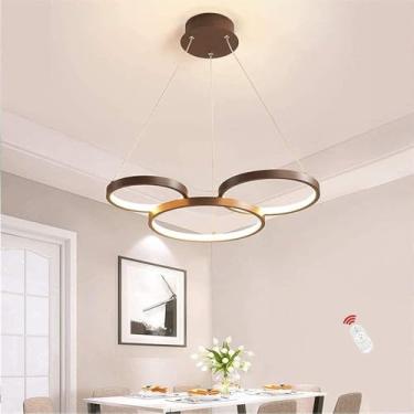 Imagem de Lustre de mesa de jantar moderno ajustável, lâmpada de sala de estar regulável com controle remoto, luminária pendente de anéis de alumínio, luzes pendentes de café e restaurante, lâmpadas d