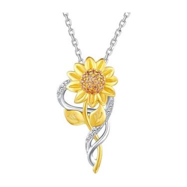 Imagem de Colar de girassol em prata 925 com revestimento de ouro para mulheres 