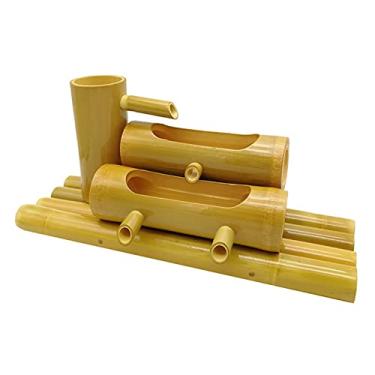 Imagem de Decoração de fonte de bambu, bico de água de fonte de bambu derramado de resina poli com bomba, decoração de jardim, cachoeira, recurso de jardim japonês ao ar livre, 50 cm