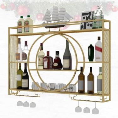 Imagem de Prateleira Para Garrafas, Unidade De Bar Para Casa Com Portas Prateleiras De Bar Prateleira De Vinho Dourada Com Suporte De Vidro Rack De Vidro De Vinho Montado Na Parede Ace, Gold, 100 * 15 * 80cm