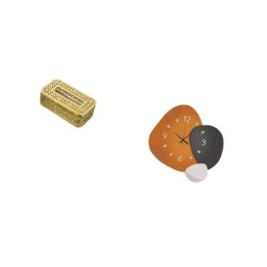 Imagem de Fenteer Relógio de Parede Moderno com Caixa de Lenços de Papel, Suporte Decorativo para Banheiro, Capa para Armazenamento de Papel Higiênico, Enfeite Artístic