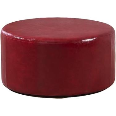 Imagem de Mesa de centro moderna redonda grande de couro sintético decorativo apoio para os pés altura 35 cm para sala de estar quarto - vermelho diâmetro 60 cm (60 cm)