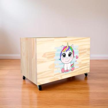 Imagem de Caixa Organizadora de Brinquedos com 4 Rodas - Bau de Brinquedos Infantil em Madeira de Pinho Natural (CX115)