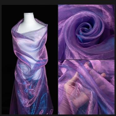 Imagem de Tecido de organza transparente iridescente - 3,3 jardas de comprimento, 149 cm de largura - para bricolage, artesanato de costura, decorações de casamento e festa, tule, gaze, borda decorativa de