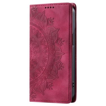 Imagem de Umiup Capa para Samsung Galaxy S24ultra/S24plus/S24, capa carteira de couro em relevo com compartimentos para cartões, capa protetora para mulheres, vermelha, S24plus