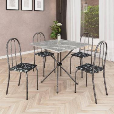 Imagem de Conjunto De Mesa Tubular 70x70cm Mart Prata Com Tampo Em Granito Topázio Com 4 Cadeiras Analy 048 - Tudo De Móveis Preto Floral