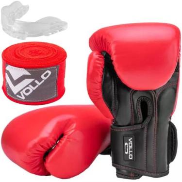 Imagem de Kit Luva de Boxe Vermelha 12 Oz + Bandagem + Protetor Bucal - Vollo