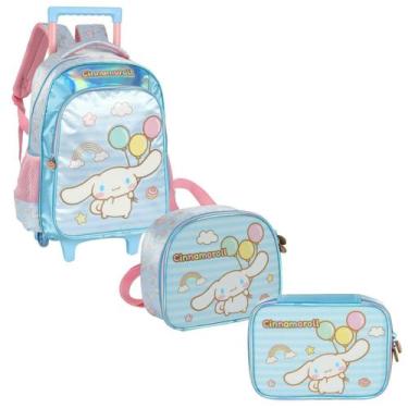 Imagem de Kit Mochila Rodas Lancheira Estojo HelloKitty My Melody AZUL - Luxcel