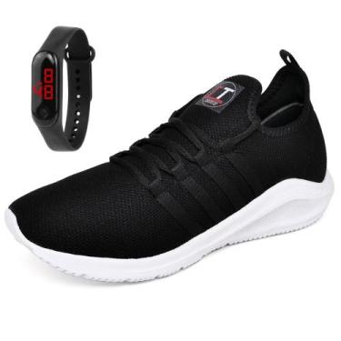 Imagem de Kit Tênis Academia Esportivo Corrida Caminhada Unissex Leve + Relógio 