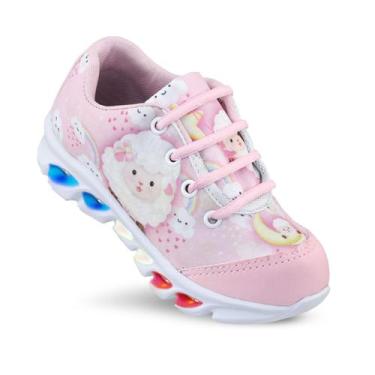 Imagem de Tenis de led infantil meninas Ledstar calce facil Ovelha desenhos Luzi