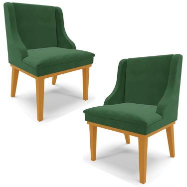 Imagem de Kit 2 Poltronas Decorativas Base Fixa de Madeira Firenze Veludo Verde Esmeralda/Castanho - Gran Belo