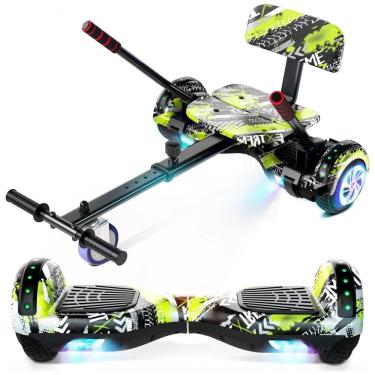 Imagem de Hoverboard com Assento para Crianças e Adultos, Auto Balanceamento 6,5 e 8,5 polegadas, Bluetooth com Luzes LED Coloridas e Kart – Verde