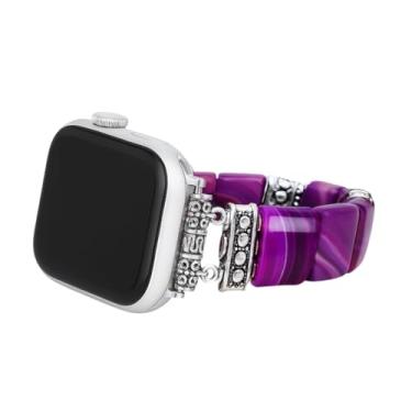 Imagem de Cape Diablo Pulseira feminina para relógio inteligente – pulseira de pedra preciosa feita à mão – compatível com Apple Faces de 38 mm-45 mm (Ametista Aura, grande – serve em pulsos de 16,5 a 17,78 cm)