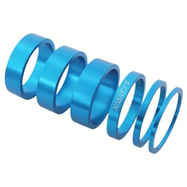 Imagem de KiBcsLic 6 peças espaçadores de fone de ouvido para bicicletas de estrada de montanha, arruelas portáteis, substitui diretamente acessórios de liga de, Azul