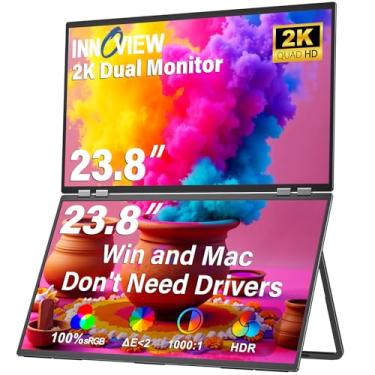 Imagem de InnoView Extensor de tela para laptop de 23,8 polegadas 2K QHD 2560 x 1440P, monitor duplo ajustável de 315° para MacBook Windows com DP Tipo-C HDMI monitores dobráveis duplos (não é necessário driver