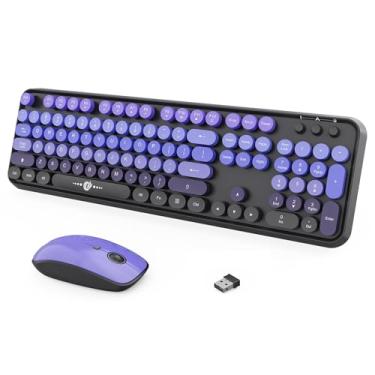 Imagem de FOPETT Combo de teclado e mouse sem fio, 104 teclas, tamanho completo, 2,4 GHz, teclado colorido, receptor USB Plug and Play, para Windows, Mac, PC, laptop, desktop (roxo gradiente)