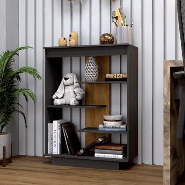 Imagem de Aparador Aberto Bancada Multiuso Sala Hall de Entrada Buffet Armário Balcão Cozinha Cantinho do Café Estante Expositora Livros com Nichos e Prateleiras Retrô 6210 - Chumbo/Freijó