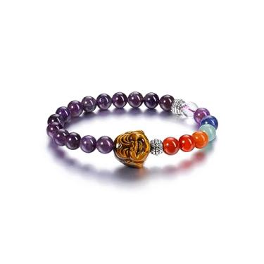 Imagem de PESOENTH Pulseira de cristal de cura com chacra, pedra natural de 7 chakras, Buda, yoga, meditação mala, miçangas, joias, presentes para mulheres e homens, Cristal Pedra preciosa Pedra, não conhecido