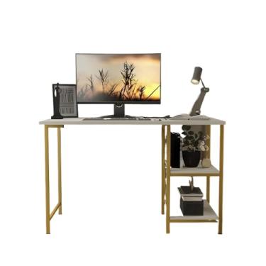 Imagem de Escrivaninha Mesa Office Estudo Estilo Industrial 110cm Móveis(Dourado/Off White)