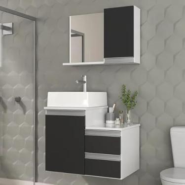 Imagem de Gabinete de banheiro desmontado modelo cross de 60 cm branco e preto
