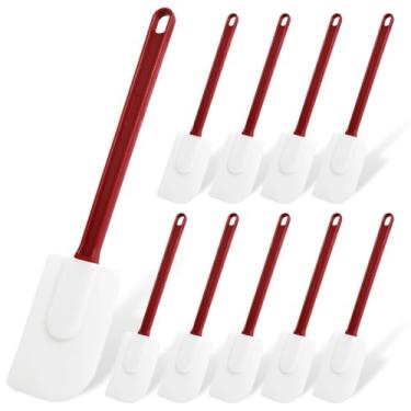 Imagem de 10 espátulas de silicone com cabo longo, raspador antiaderente, espátulas de silicone de alta temperatura, resistentes ao calor para cozinha, cozinha, utensílio de mistura, pode ser lavado na