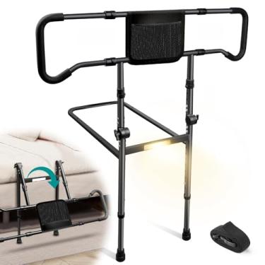 Imagem de AMOVO Trilhos de cama para adultos idosos trilho de assistência de cama ajustável cama de solteiro (preto)