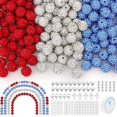 Imagem de YONOVO Kit de contas de strass de 10 mm para colares de beisebol, conjunto de contas de cristal de bola de discoteca redondas de 3 cores com pingentes de cruz e acessórios para pulseiras, brincos