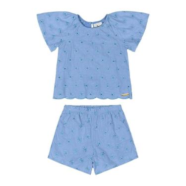 Imagem de Conjunto Blusa e Short em Laise Bebê Quimby, Azul, 3