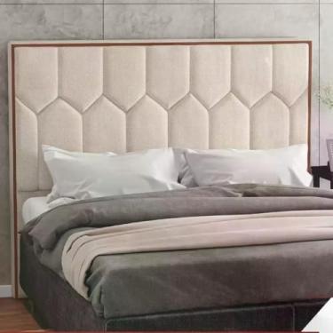 Imagem de Cabeceira Estofada Cama Box Queen 1,60 Aura para Quarto em Linho Rústico Claro - Larbelle