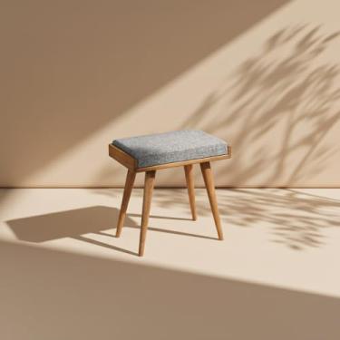 Imagem de Ultimate Premium Products Banqueta otomana de nogueira para sala de estar | estofada em tecido cinza | Versátil como banco de piano | Banco de quarto ideal | Banco funcional para apoio para os pés