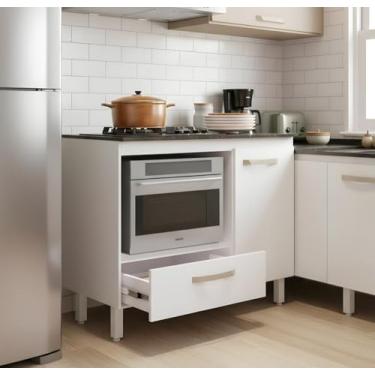 Imagem de Balcão Para Forno e Cooktop 4 5 Bocas Cozinha com Gaveta - Branco