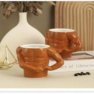 Imagem de Caneca de tronco muscular - copo de água de cerâmica exclusivo com design de corpo realista, interior branco, 400 ml