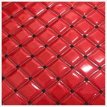 Imagem de Tecido de vinil PVC de couro sintético acolchoado impermeável com ponto de diamante acolchoado forro de linho estofado para bricolage (vermelho, 1,4 x 6 m)