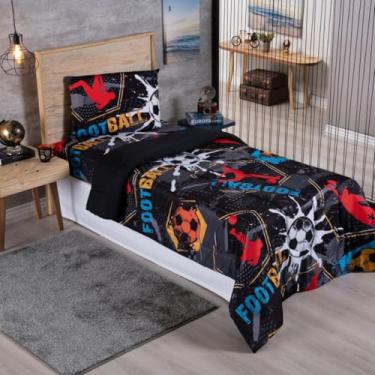 Imagem de Edredom Solteiro Infantil Dupla Face Estampado Digital Fofinho Macio Avulso Micropecal 200 Fios (Futebol)