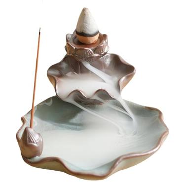 Imagem de Queimador de incenso de cachoeira, suporte de incenso de fluxo de lótus, cones de incensário de cerâmica, suporte de porcelana para decoração de casa, meditação, ioga, rituais espirituais (azul claro)