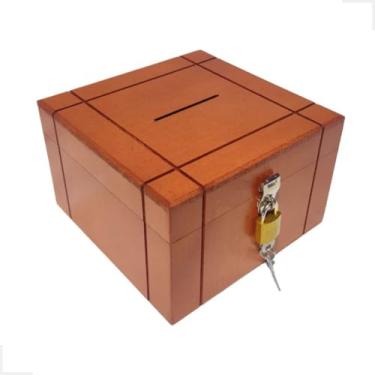 Imagem de Cofrinho de Dinheiro, Bau Cofre Caixinha Caixa com Cadeado(Mogno)