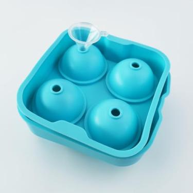 Imagem de Bandeja de gelo flexível de silicone com 4 formas de bolas de gelo de silicone – molde de esferas de gelo redondas – perfeita para uísque, coquetéis