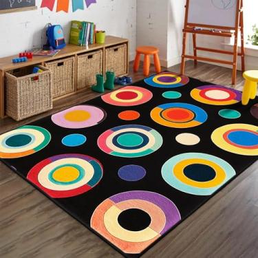 Imagem de AQQA Tapete infantil divertido tapete de área educacional, 1,5 x 2,1 m, estampa de manchas coloridas, tapetes laváveis para sala de aula, tapetes grandes de caxemira antiderrapante para quarto de