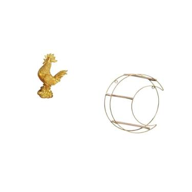 Imagem de Fenteer Estatueta de Galinha Feng Shui Decoração para Casa Estátua de Escultura de para Aniversários Inauguração de Hotel Metal 3 Camadas Prateleira