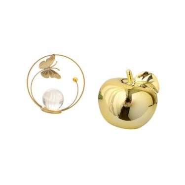 Imagem de Fenteer Bola de Frutas de Cristal, Estatueta de Cerâmica de Metal, Ornamento, Estátua, Suporte para Mesa, Corredor, Lareira, Quarto, Sala de Estar, Escritório