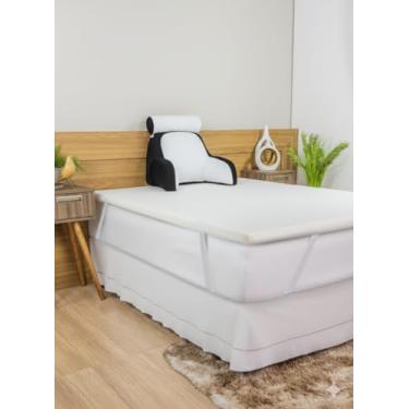 Imagem de Kit Pillow Top Espuma D20 + Almofada de Descanso Apoio lombar Travesseiro Encosto de costas para leitura na Cama em Pelúcia 50cm x60cm (PRETO) (PRETO/BRANCO, QUEEN)